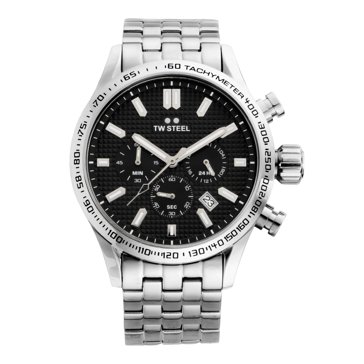 TW Steel Volante Black Dial and Silver Steel Bracelet Strap 45mm Men's Watch | VB2 | TIME Watches