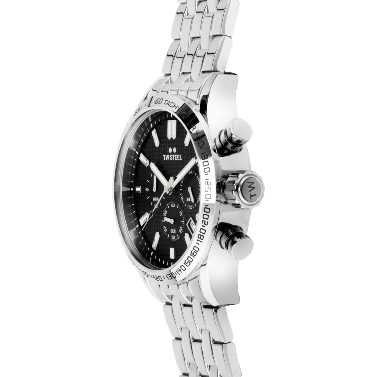 TW Steel Volante Black Dial and Silver Steel Bracelet Strap 45mm Men's Watch | VB2 | TIME Watches