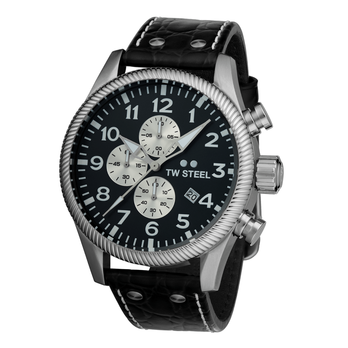 TW Steel Volante Black Dial & Black Leather Strap 48mm Men's Watch | VS110 | TIME Watches