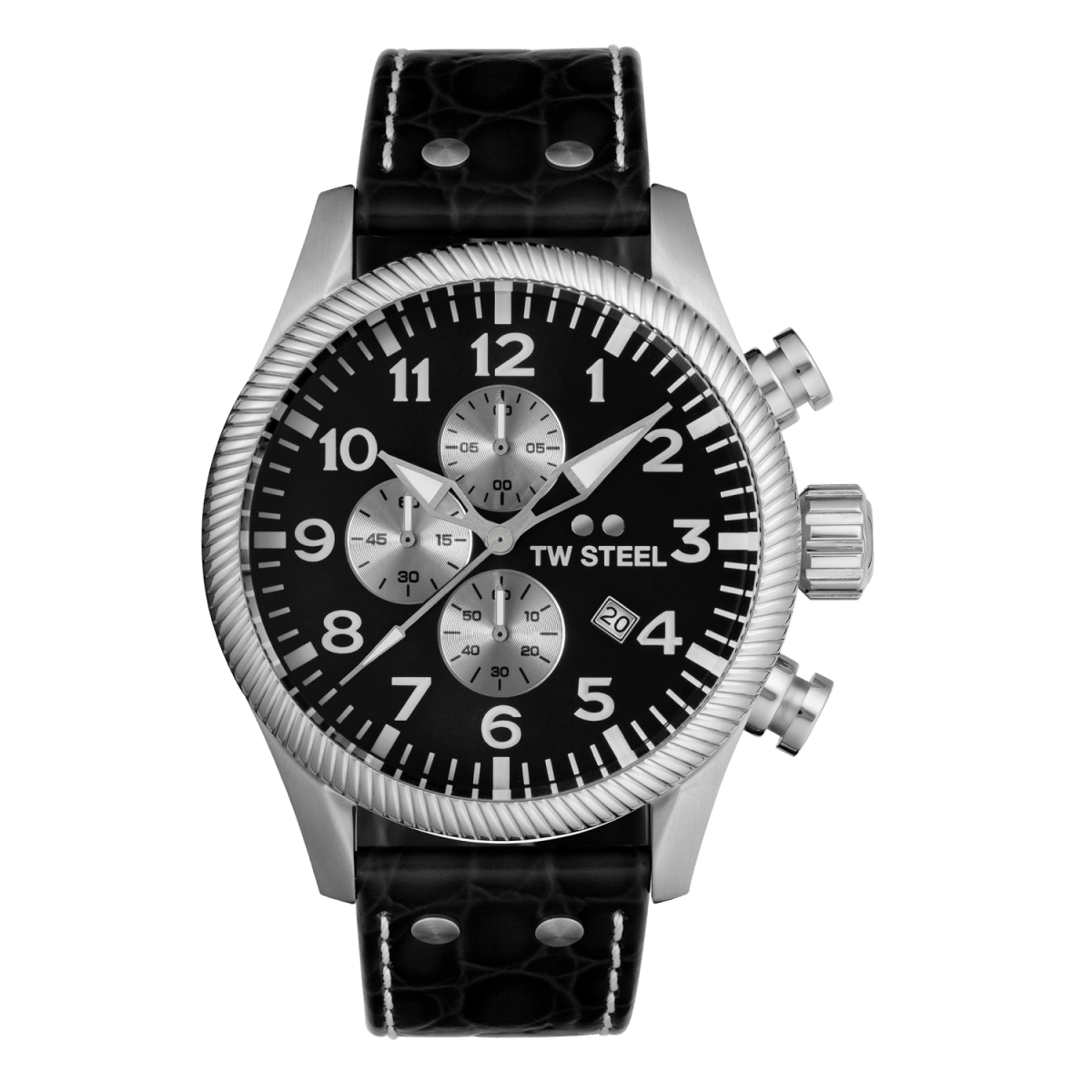 TW Steel Volante Black Dial & Black Leather Strap 48mm Men's Watch | VS110 | TIME Watches