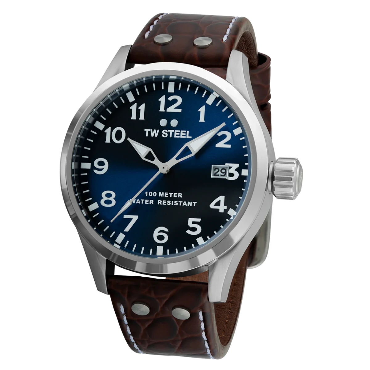 TW Steel Volante Dark Blue Dial and Brown Leather Strap 45mm Men's Watch | VS101 | TIME Watches