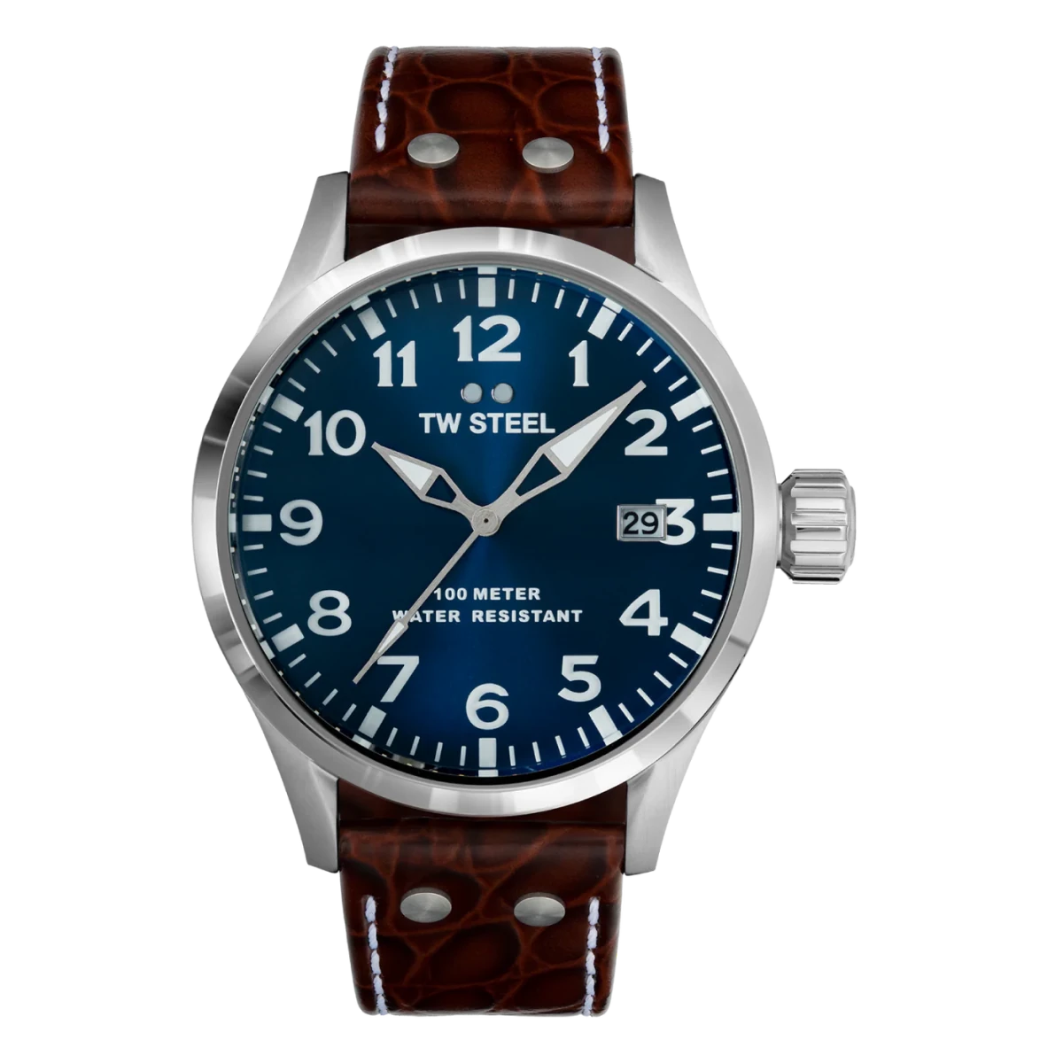 TW Steel Volante Dark Blue Dial and Brown Leather Strap 45mm Men's Watch | VS101 | TIME Watches