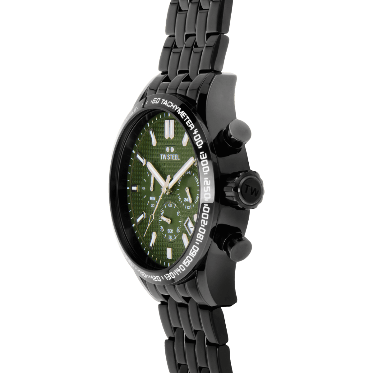 TW Steel Volante Green Dial and Black Steel Bracelet Strap 45mm Men's Watch | VB3 | TIME Watches