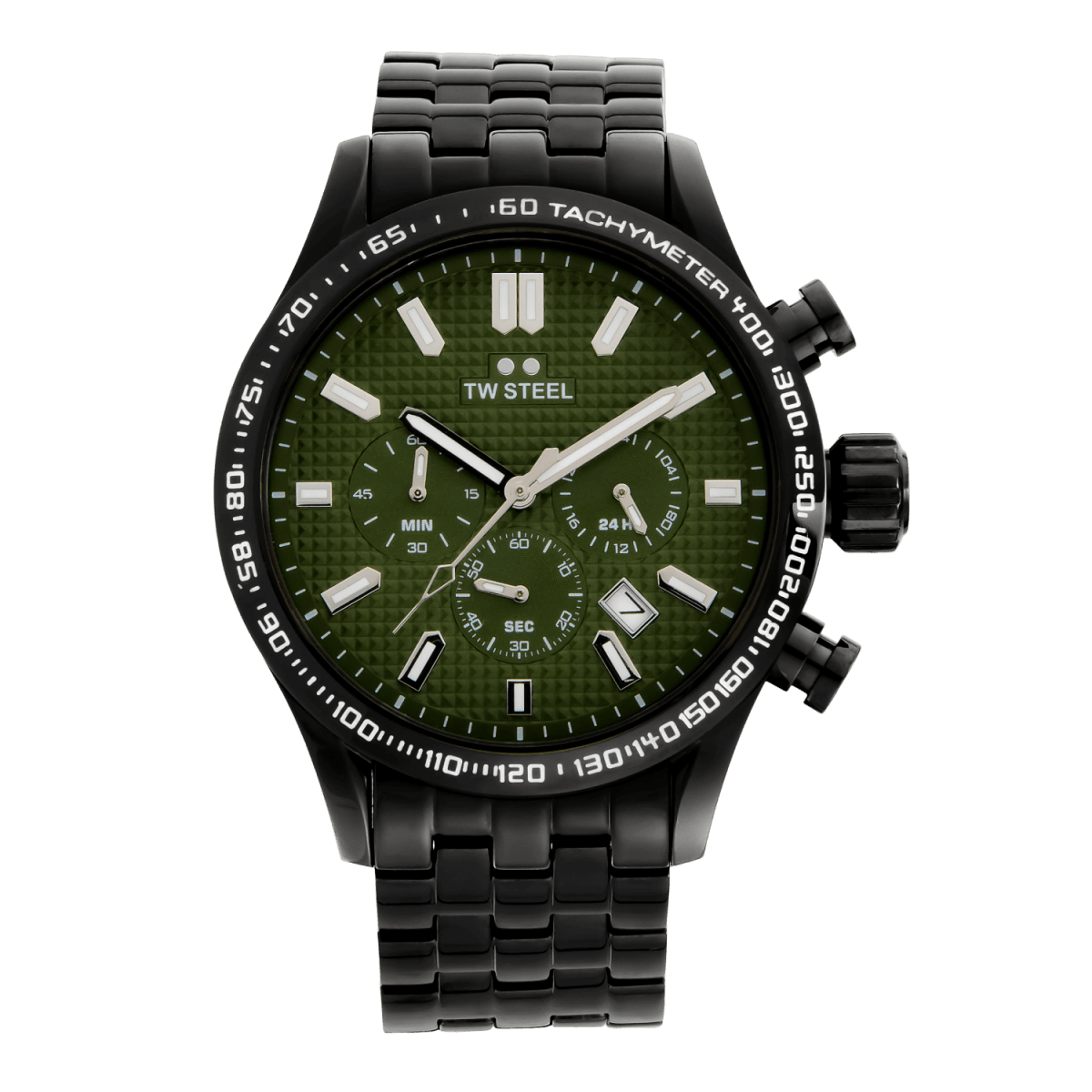 TW Steel Volante Green Dial and Black Steel Bracelet Strap 45mm Men's Watch | VB3 | TIME Watches