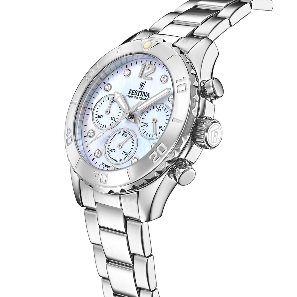 Festina Boyfriend Quartz Chronograph Mother Of Pearl Stainless Steel Women's Watch | F20603/1