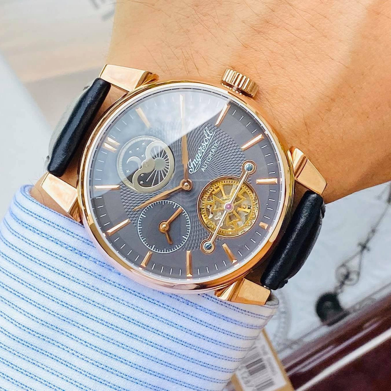 Ingersoll Automatic The Swing Grey Multi Dial Black Leather Men's Watch | I07502