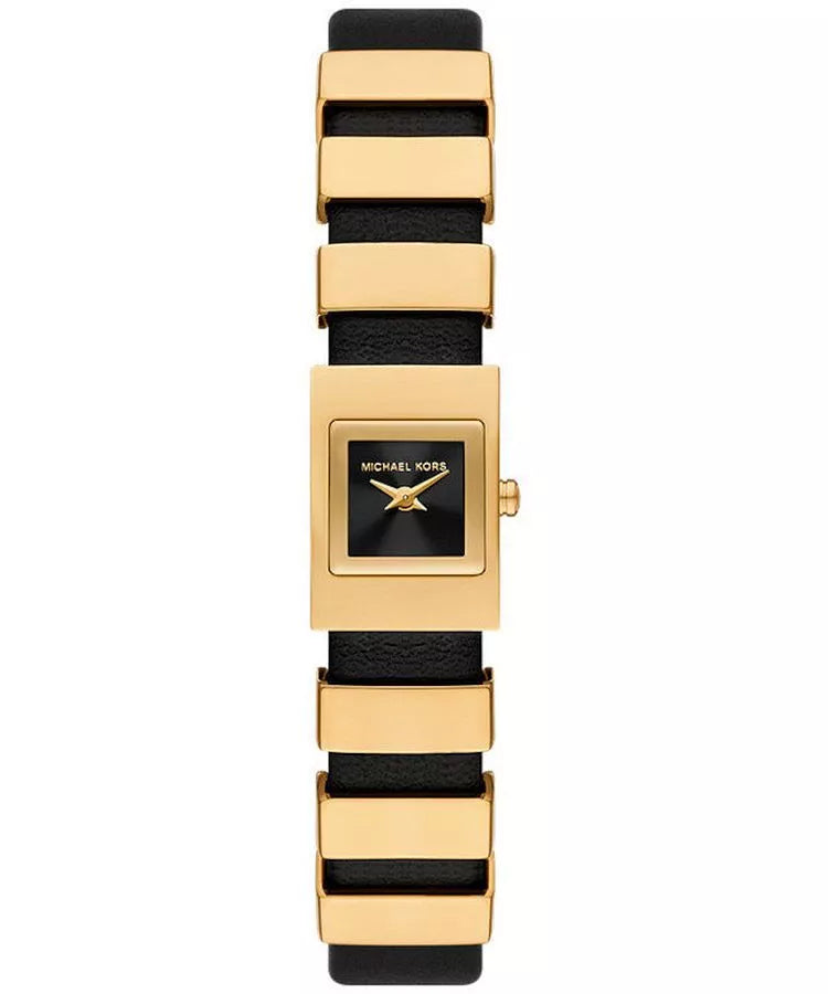 Michael Kors Darrington Gold and Black Leather Women's Watch | MK4887