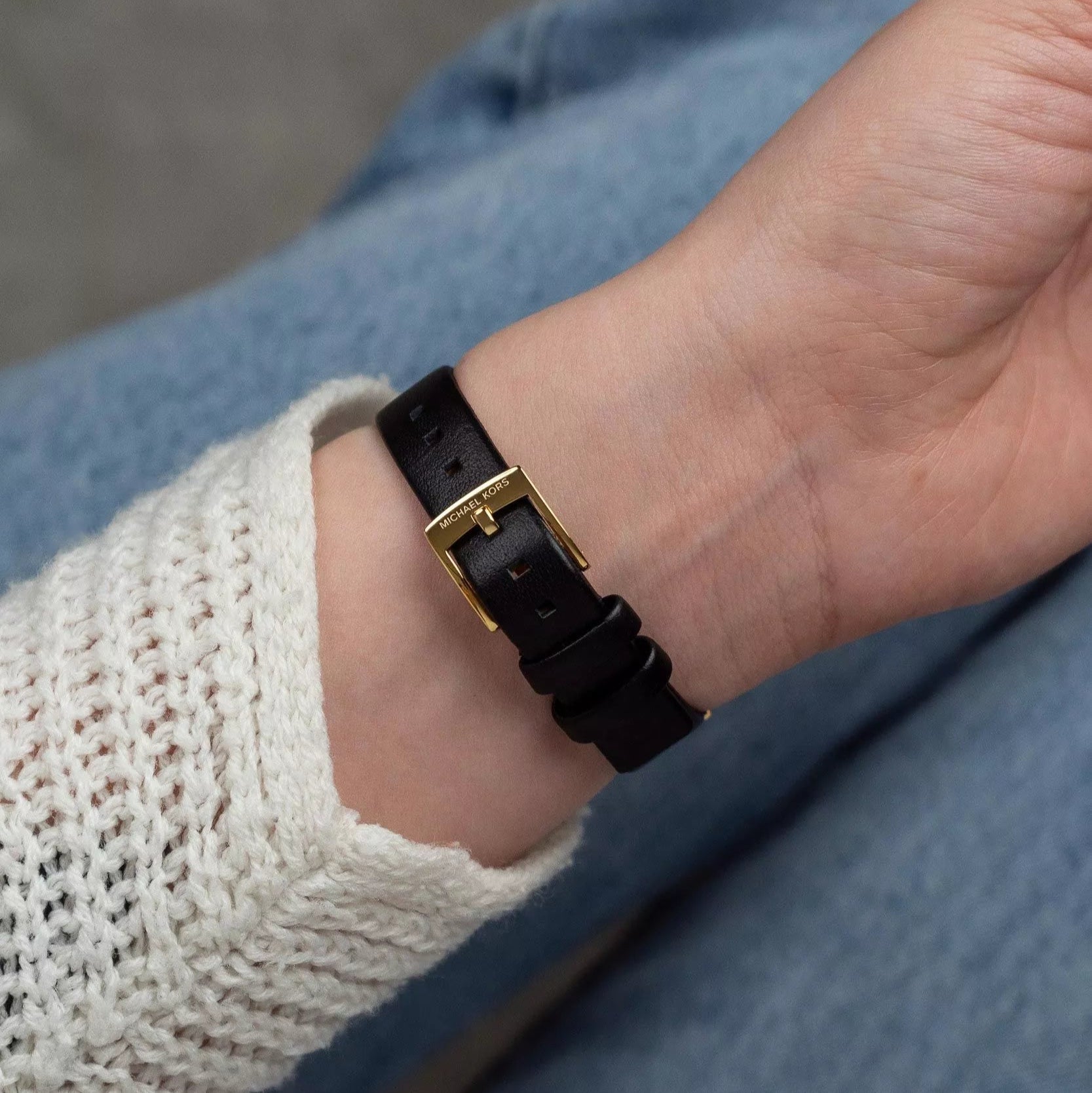 Michael Kors Darrington Gold and Black Leather Women's Watch | MK4887