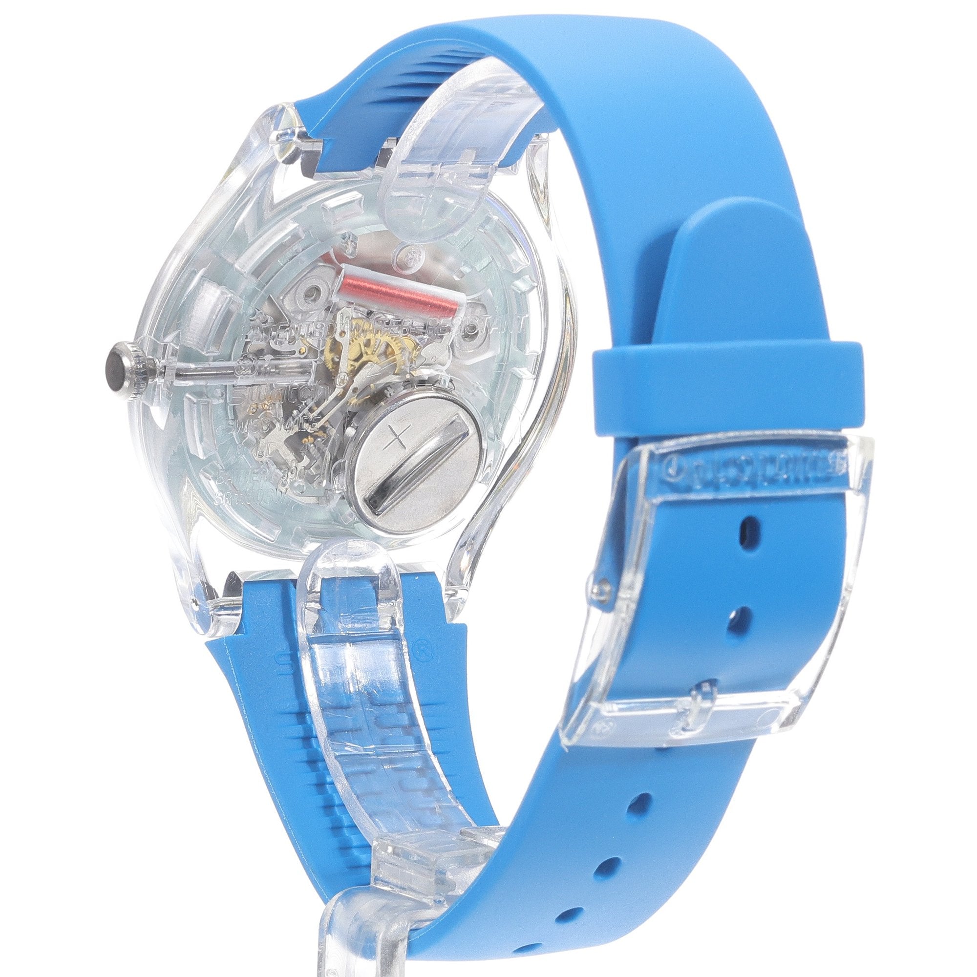 Swatch Polablue Blue Dial Transparent Case Blue Strap Unisex Watch | SO29K702