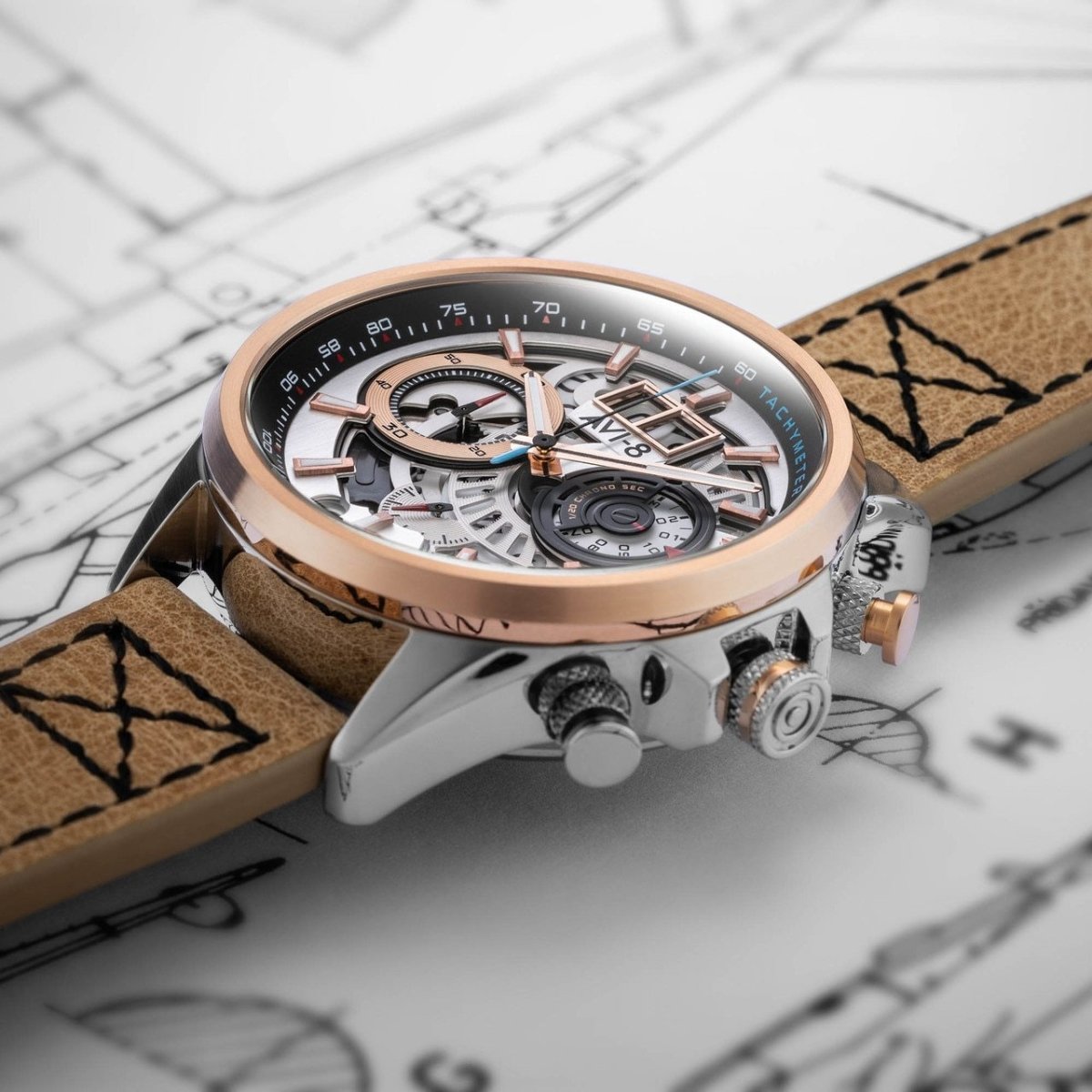 AVI-8 Hawker Harrier II Matador Chronograph Silver Brown | Time Watch Specialists