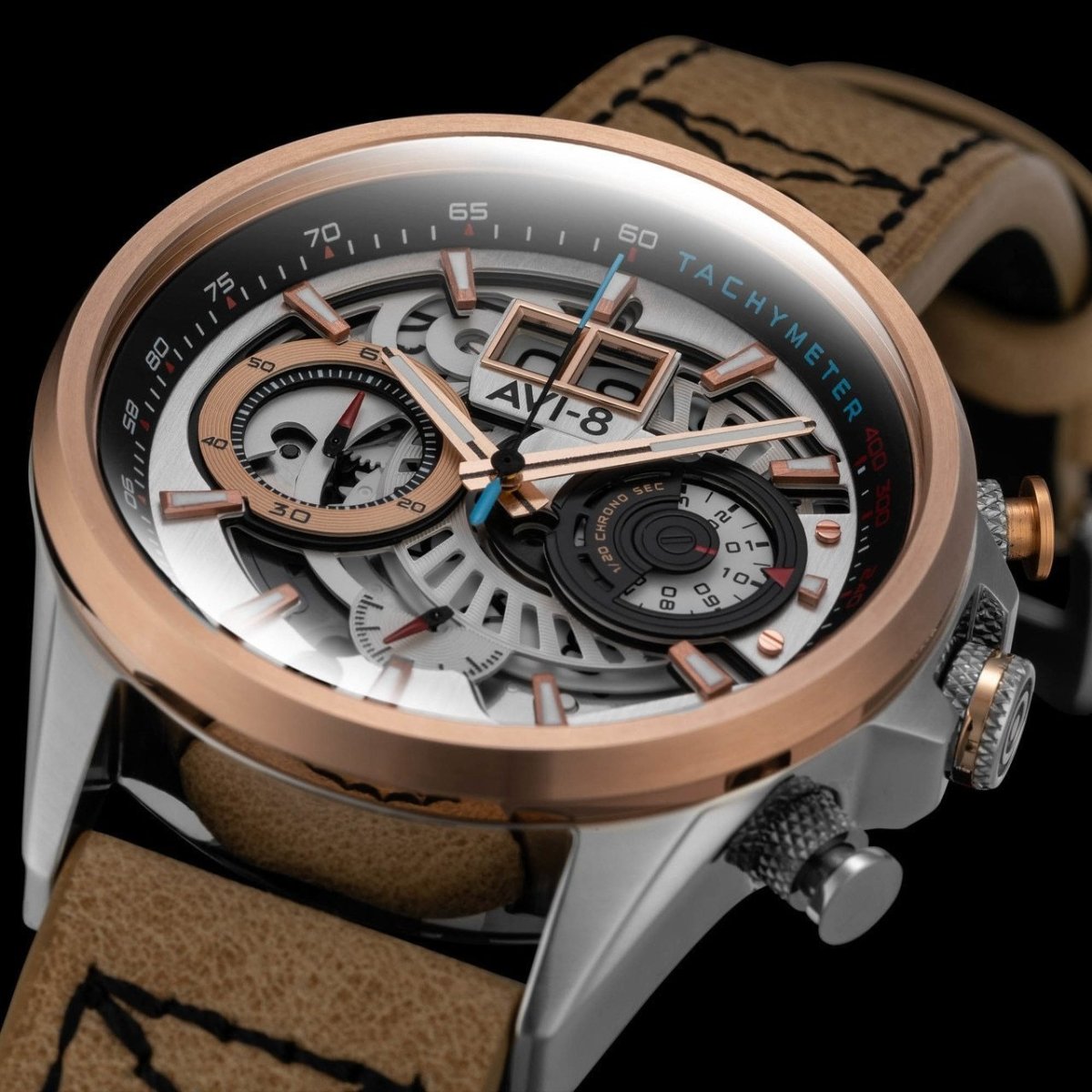 AVI-8 Hawker Harrier II Matador Chronograph Silver Brown | Time Watch Specialists