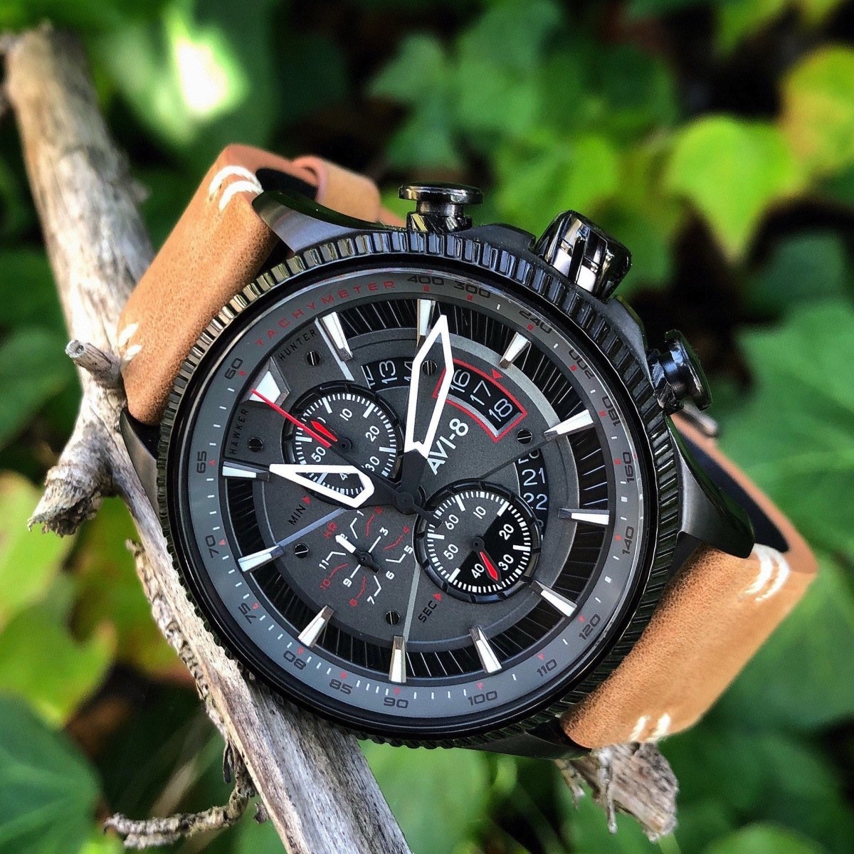 AVI-8 Scarlet Black Brown Hawker Hunter Chronograph Men's Watch | AV-4064-03 | Time Watch Specialists