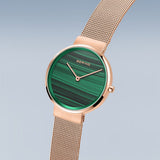 Bering Classic Green Dial Rose Gold Stainless Steel Strap Women's Watch | 14531-368 | Time Watch Specialists