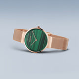 Bering Classic Green Dial Rose Gold Stainless Steel Strap Women's Watch | 14531-368 | Time Watch Specialists