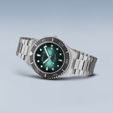 Bering Classic Green Dial Silver Stainless Steel Strap Men Watch | 18940-708 | Time Watch Specialists