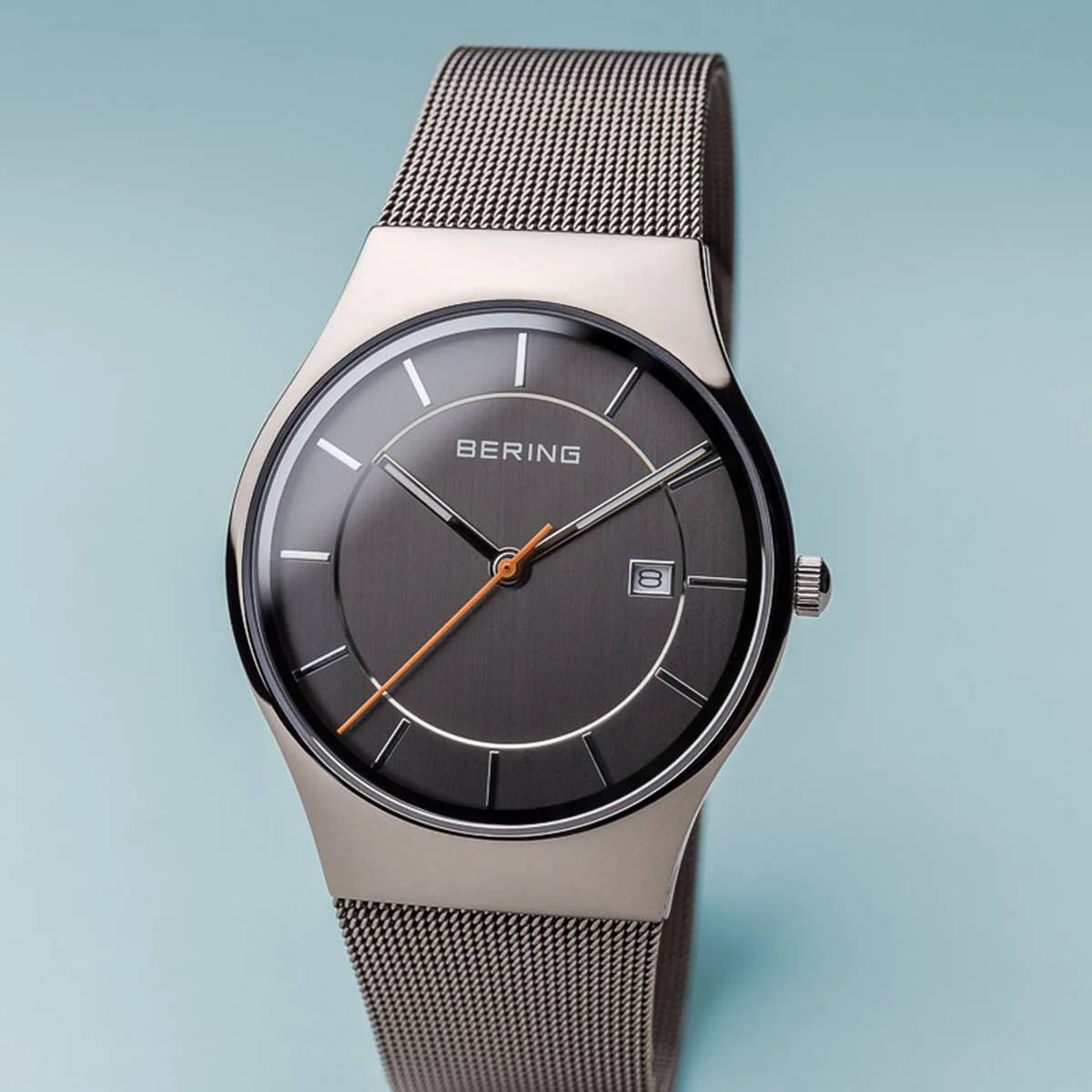 BERING Classic Grey Dial Grey Mesh 38mm Men's Watch | 11938 - 007 | TIME Watches