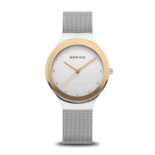 BERING Classic Silver Dial Polished Silver Mesh 34mm Women's Watch | 12934 - 010 | TIME Watches
