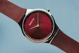 Bering Classic Red Polished Silver Women's Mesh Watch | 12131-303 | Time Watch Specialists