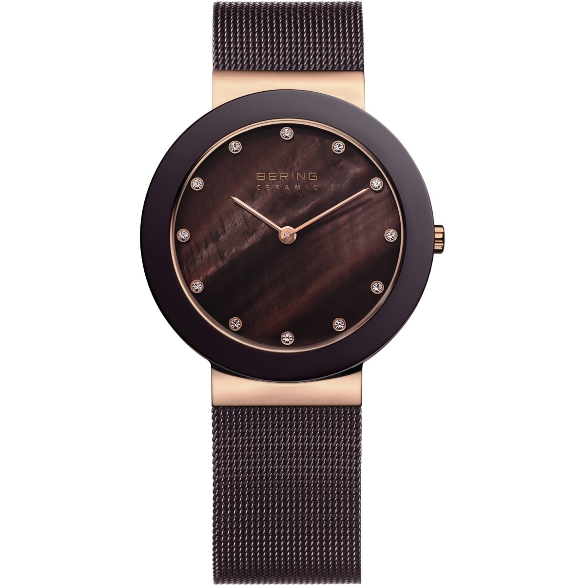 BERING Ladies Brown Ceramic and Rose Watch 11435-262 | Time Watch Specialists