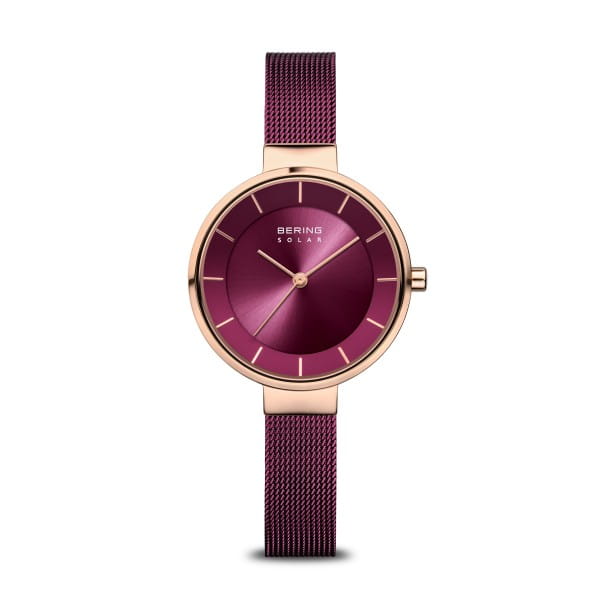 BERING Solar Gold Dial Polished/brushed Rose Gold Mesh 31mm Women's Watch | 14631 - 969 | TIME Watches