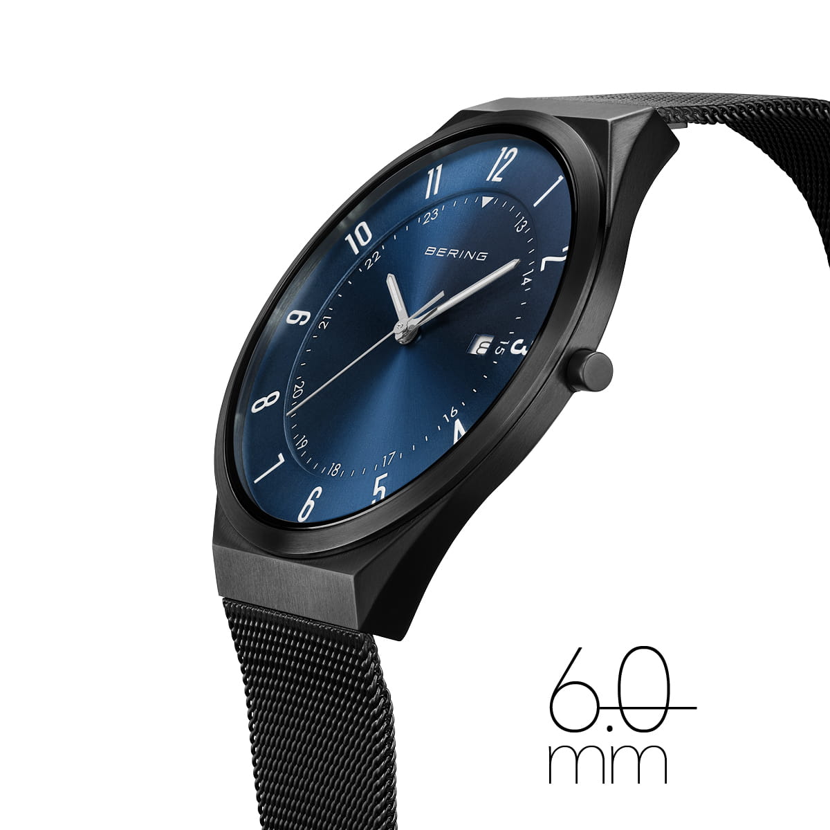 BERING Ultra Slim Blue Dial Black Mesh 40mm Men's Watch | 18740 - 227 | TIME Watches