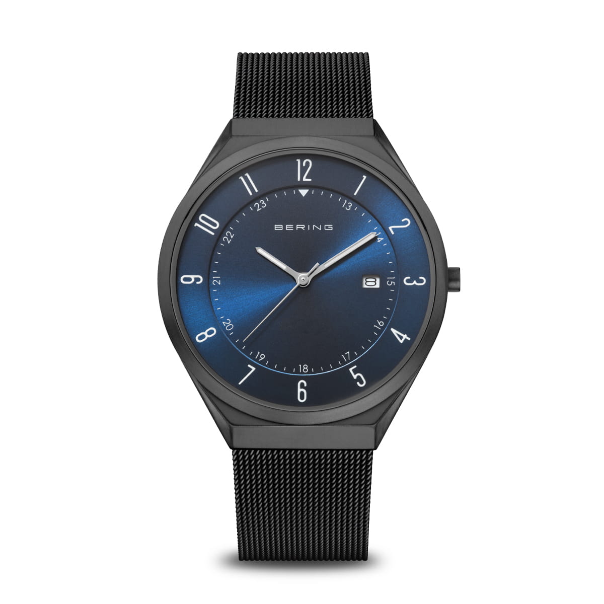 BERING Ultra Slim Blue Dial Black Mesh 40mm Men's Watch | 18740 - 227 | TIME Watches