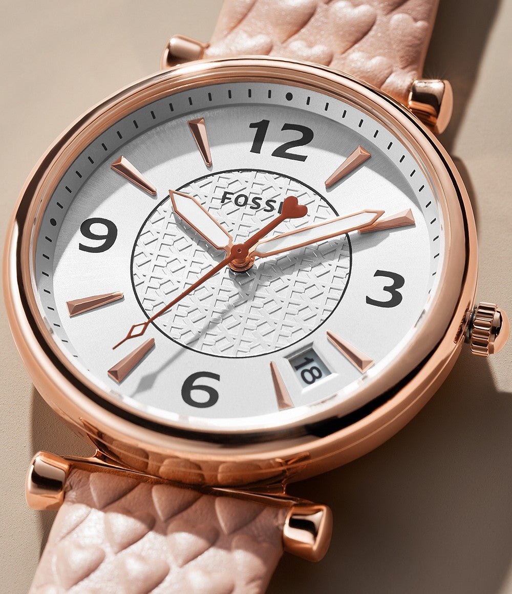 Carlie Three-Hand Date Blush Leather Watch | ES5269 | Time Watch Specialists