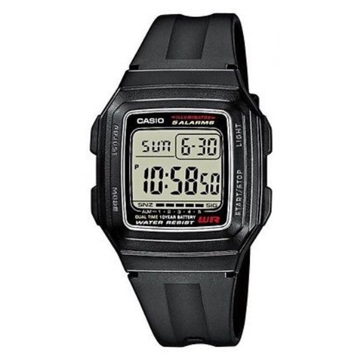 Casio Digital 5 Alarms Dual Time Illuminator Men's Watch | F201WA - 1ADF | TIME Watches
