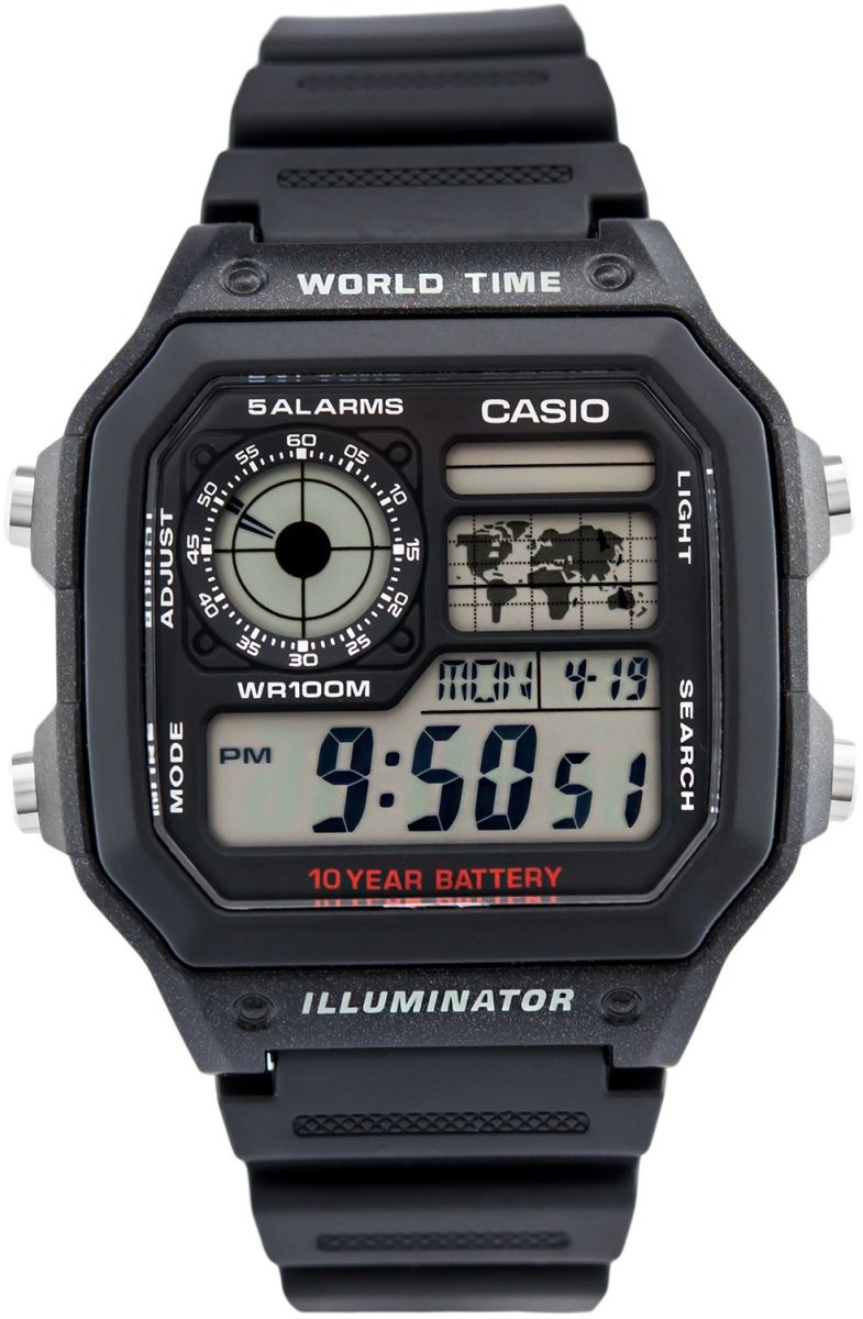 Casio Illuminator All Black Digital Men's Watch | AE - 1200WH - 1AVDF | TIME Watches