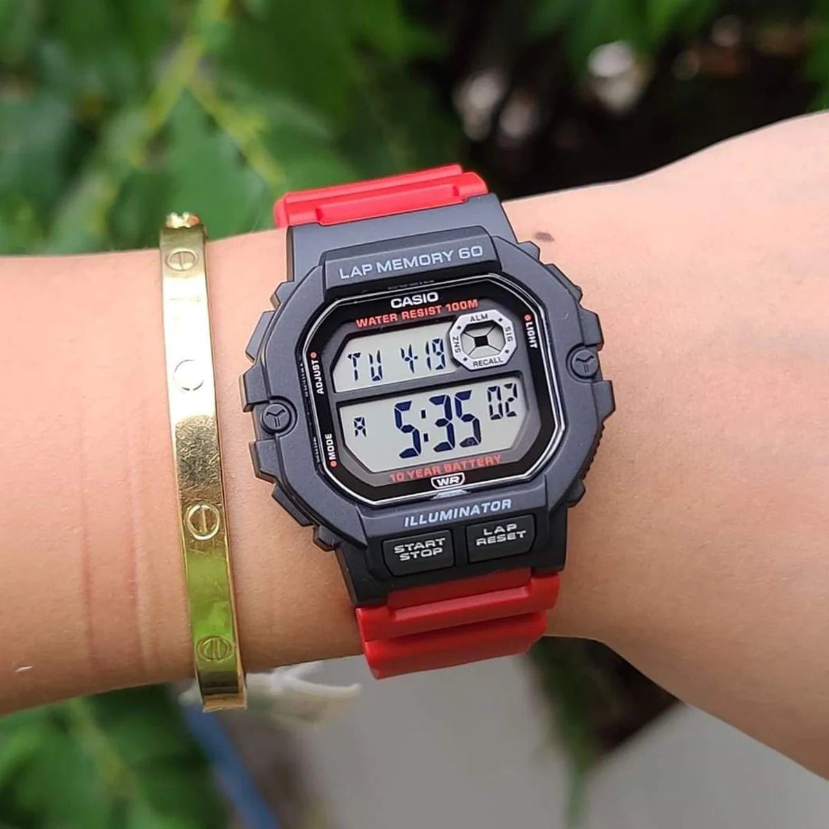 Buy Casio Black Illuminator rect digital dial 100m wr Lap Memory 60 red r/strap | WS-1400H-4AVDF | Time Specialists
