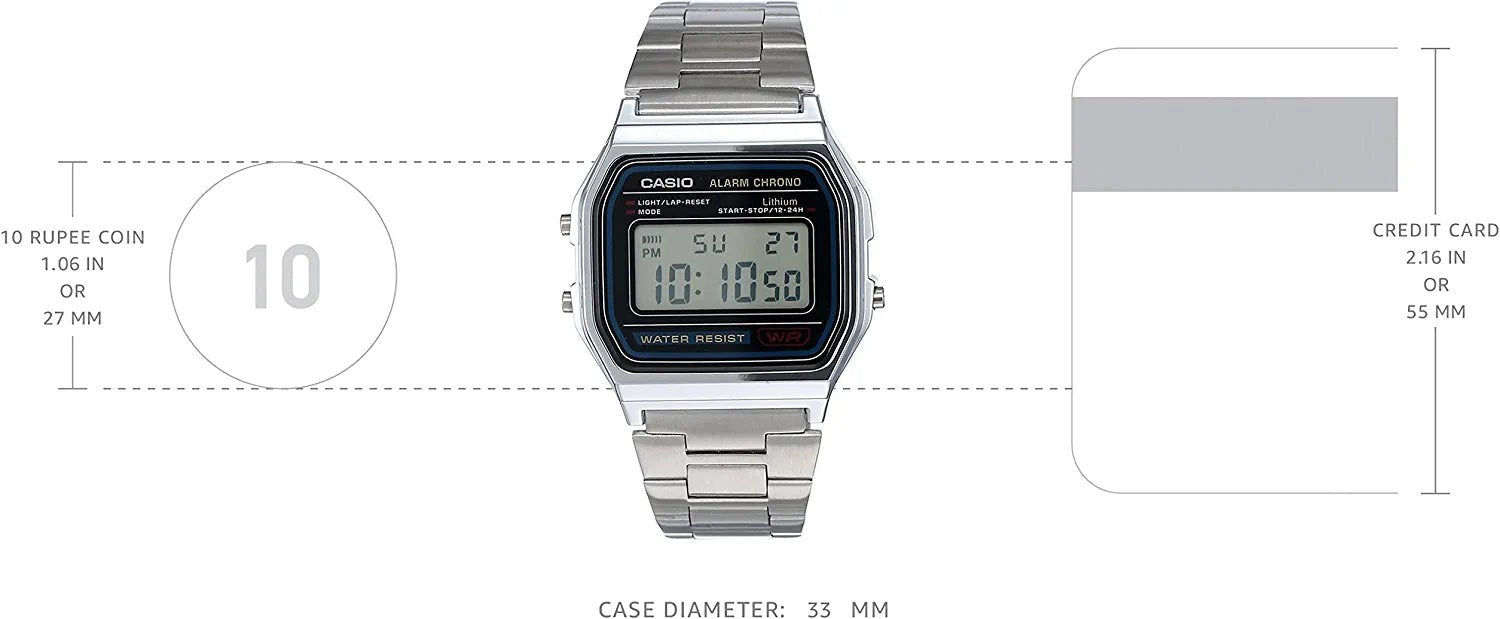 Casio Stainless Steel Digital Men's Watch | A158WA-1DF | Time Watch Specialists