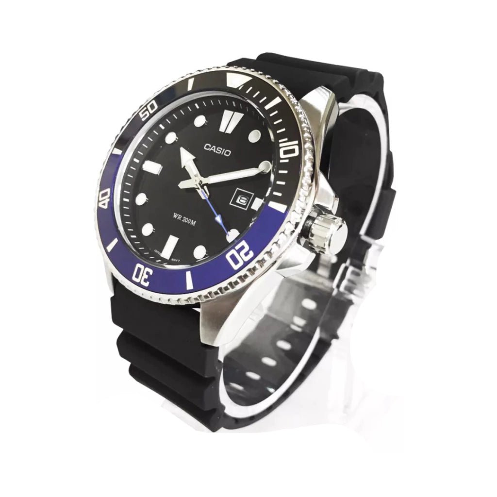 Casio Standard Collection Mens Black Dial Silver Stainless Steel Strap 200M Divers Watch | MDV - 107D - 1A2VDF | TIME Watches
