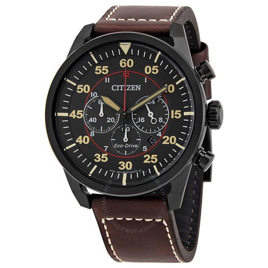 Citizen Chronograph Black Dial Brown Leather Men's Watch - CA4218-14E | Time Watch Specialists
