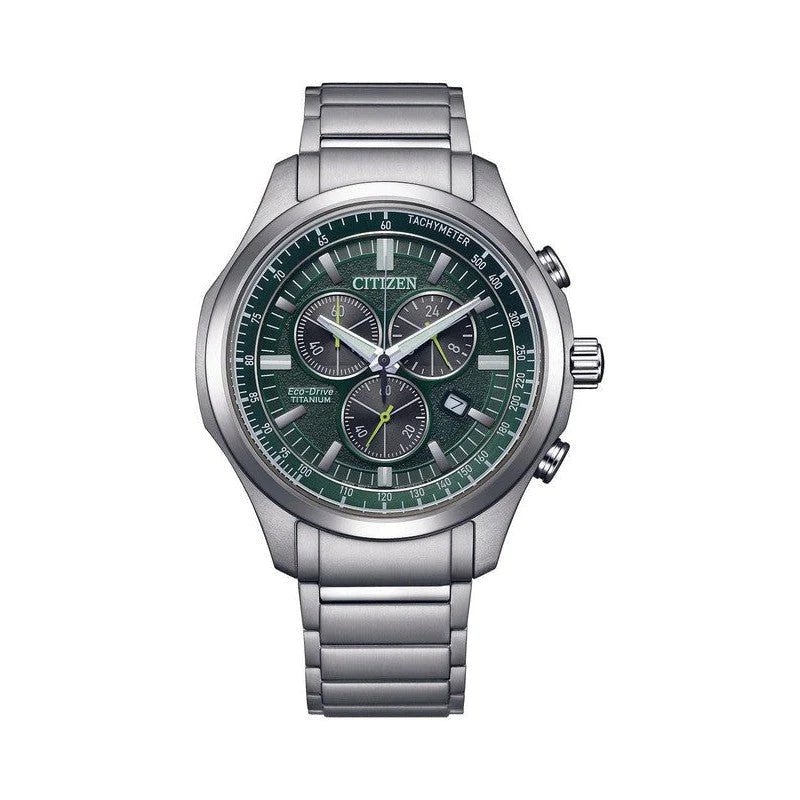 Citizen Eco - Drive Stainless Steel Chronograph Green Dial Men's Watch | AT2530 - 85X | TIME Watches