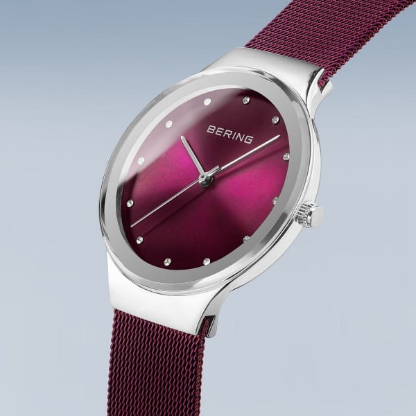 BERING Classic Silver Dial Polished Silver Mesh 34mm Women's Watch | 12934 - 909 | TIME Watches