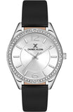 Daniel Klein Crystals Black Leather Strap Woman's Watch | DK112916-1 | Time Watch Specialists