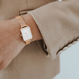 Daniel Wellington Quadro Pressed Mesh Rose Gold White Women's Watch | DW00100431 | Time Watch Specialists