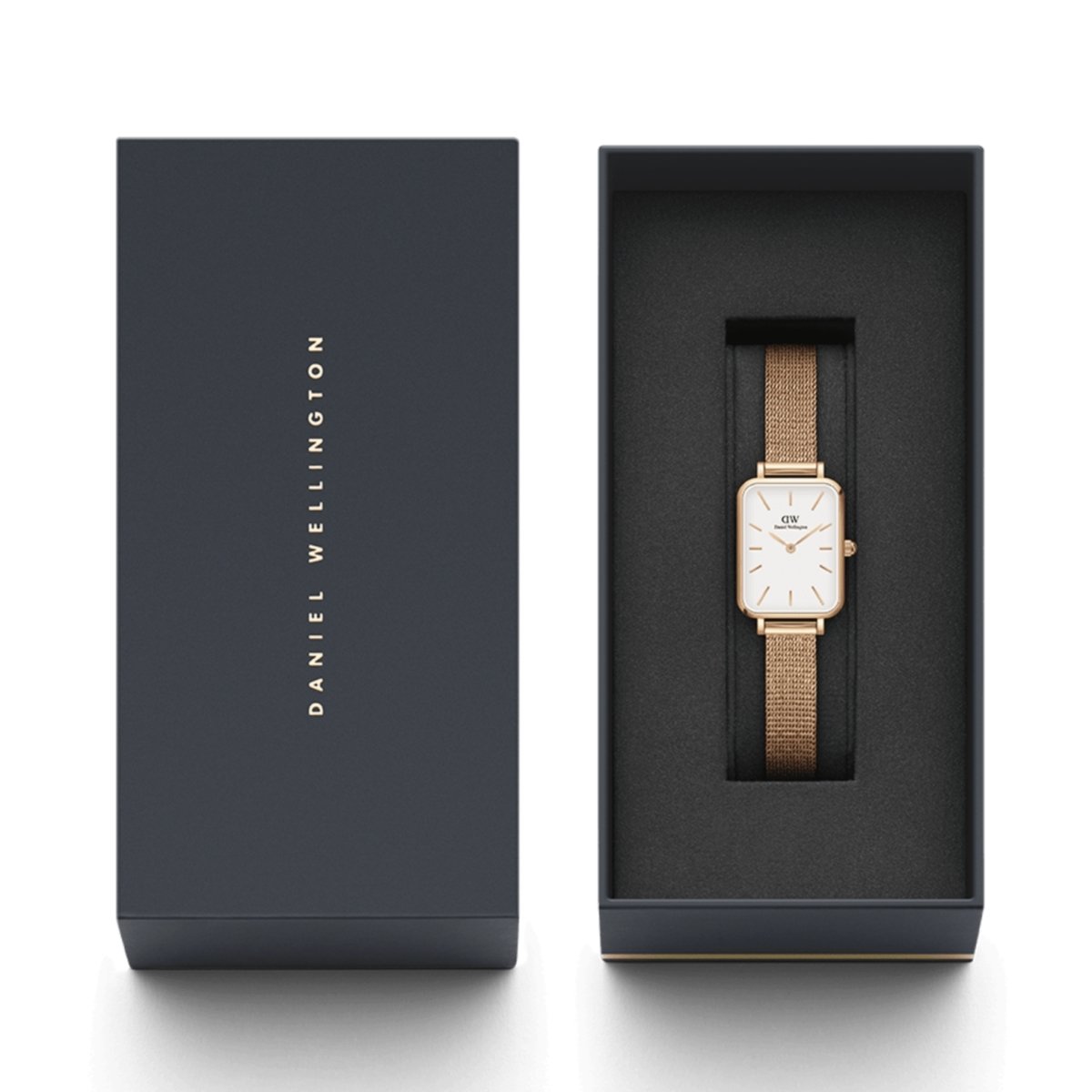 Daniel Wellington Quadro Pressed Mesh Rose Gold White Women's Watch | DW00100431 | Time Watch Specialists