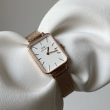 Daniel Wellington Quadro Pressed Mesh Rose Gold White Women's Watch | DW00100431 | Time Watch Specialists