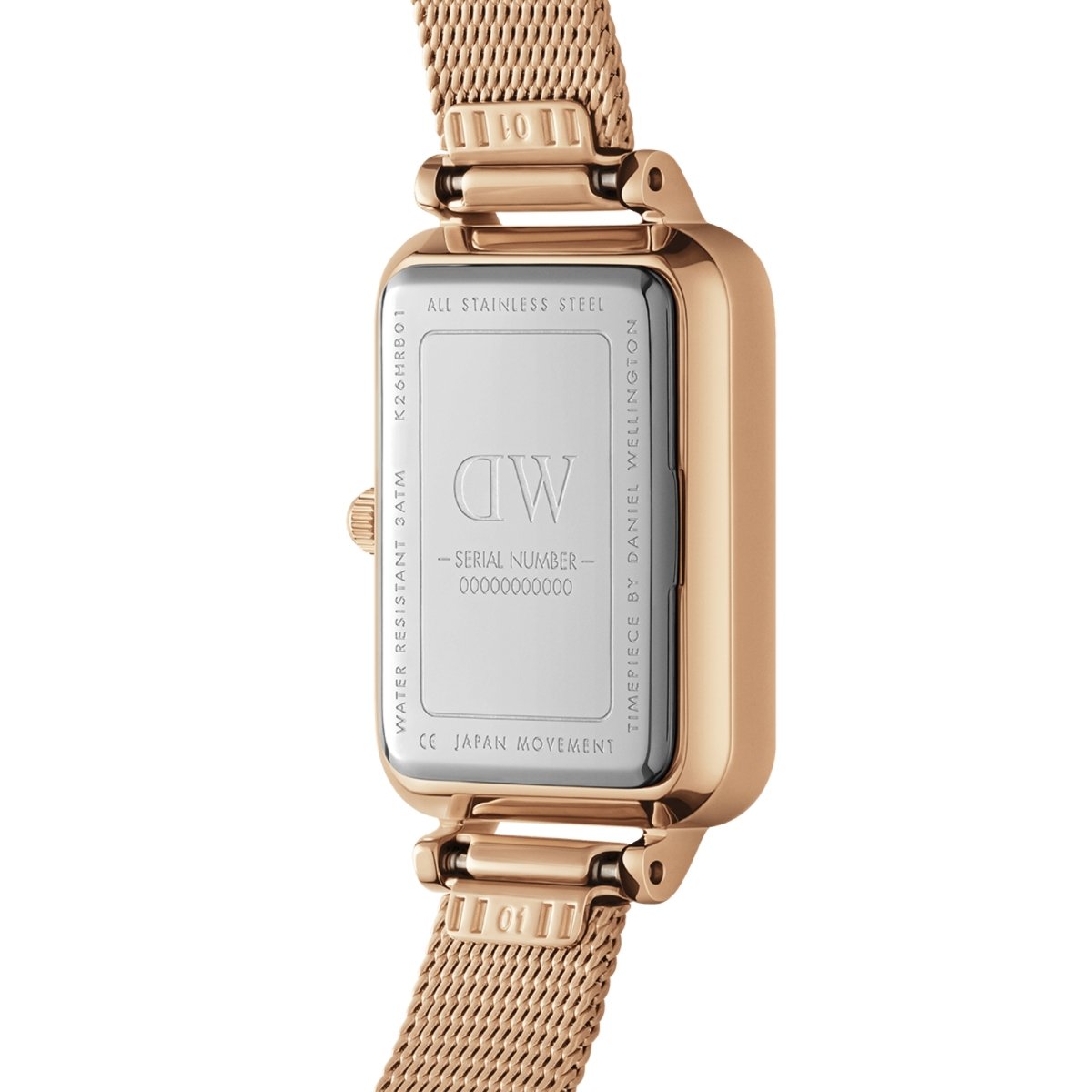 Daniel Wellington Quadro Pressed Mesh Rose Gold White Women's Watch | DW00100431 | Time Watch Specialists