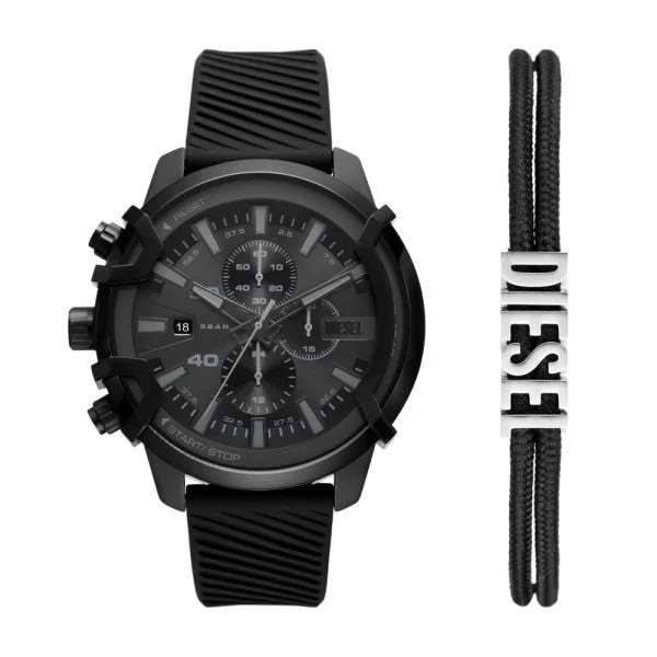 Diesel Griffed Chronograph, Black Stainless Steel Men's Watch and Bracelet Set|DZ4650SET | TIME Watches
