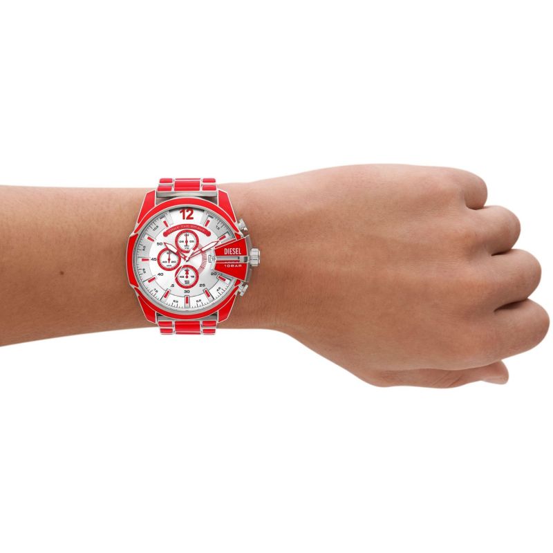 Diesel Mega Chief Chronograph, Red Enamel and Stainless Steel Men's Watch | DZ4638 | Time Watch Specialists