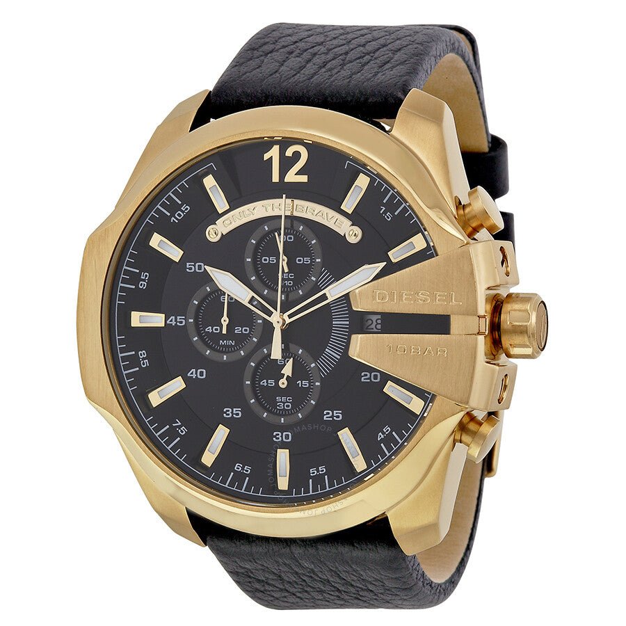 Diesel Mega Chief Gold Round Leather Men's Watch | DZ4344 | TIME Watches