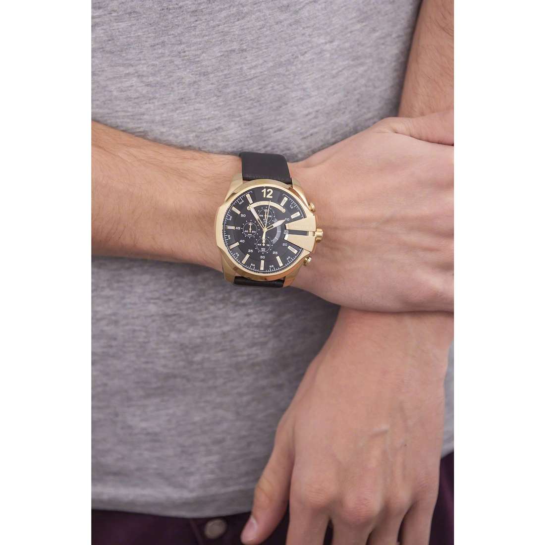Diesel Mega Chief Gold Round Leather Men's Watch | DZ4344 | TIME Watches