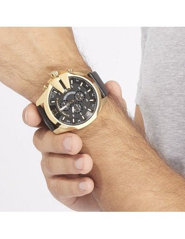 Diesel Mega Chief Gold Round Leather Men's Watch | DZ4344 | TIME Watches