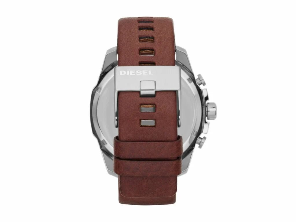 Diesel Mega Chief Silver Round Leather Men's Watch | DZ4290 | Time Watch Specialists