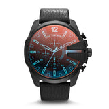 Diesel Men's Mega Chief Black Round Leather Watch - DZ4323 | Time Watch Specialists