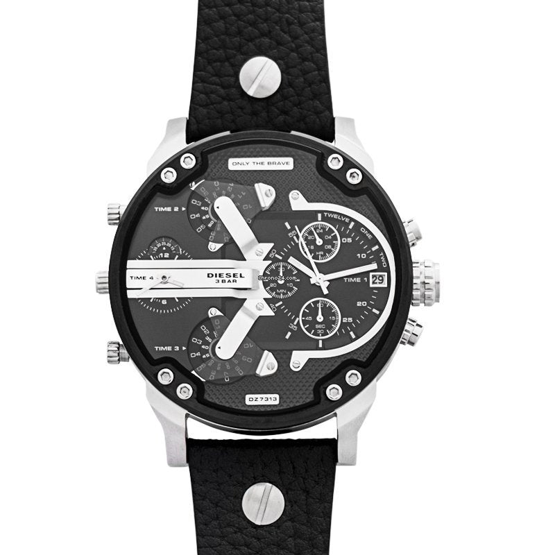 Diesel Men's Mr. Daddy 2.0 Silver Round Leather Watch - DZ7313 | Time Watch Specialists