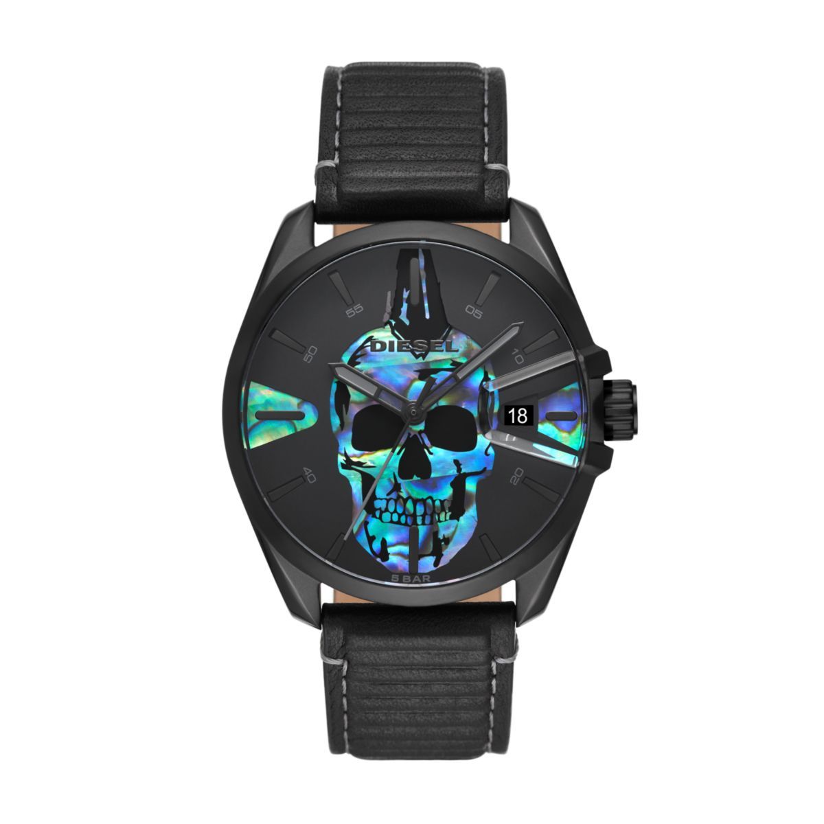 Diesel MS9 Three - Hand Date Black Leather Men's Watch | DZ1973 | TIME Watches