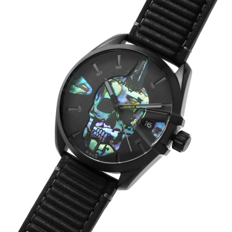 Diesel MS9 Three - Hand Date Black Leather Men's Watch | DZ1973 | TIME Watches